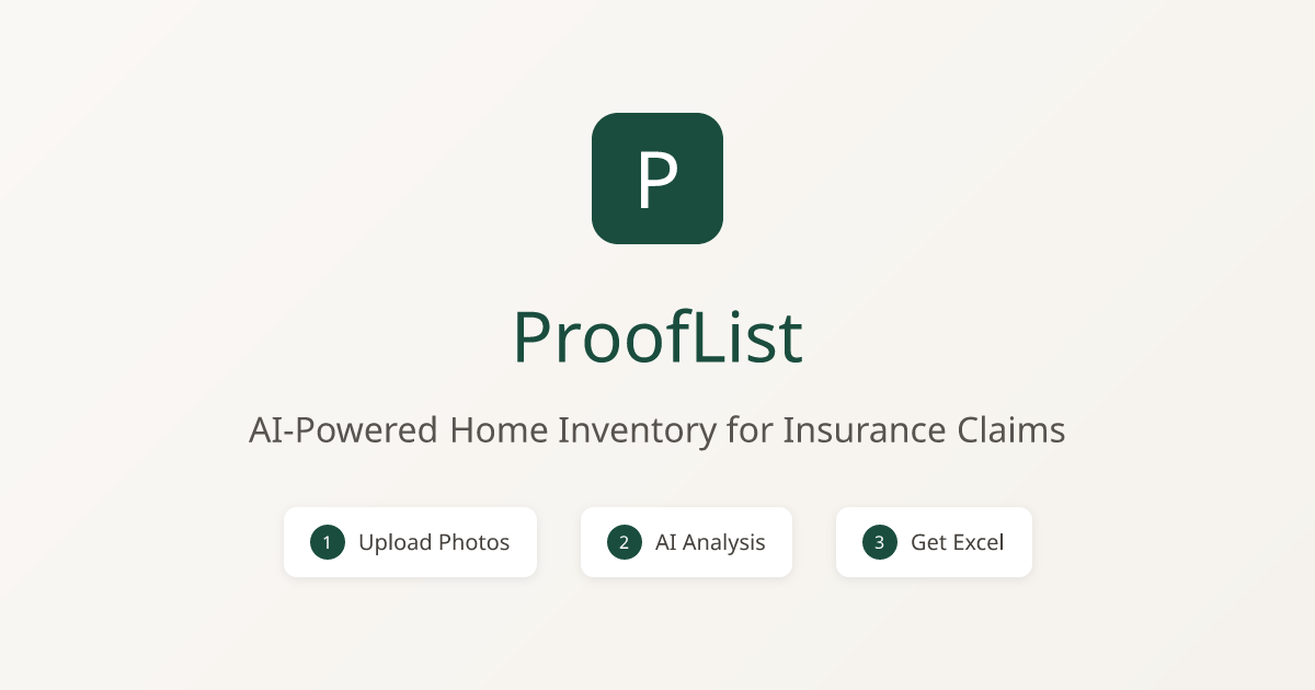 AI Home Inventory for Insurance Claims | Photos to Spreadsheet | ProofList